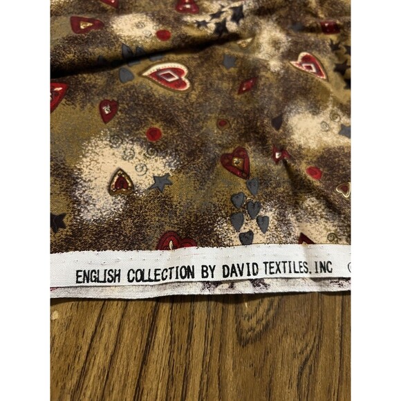 Rustic Folk Art Fabric - 40" X 18"  - Mossy Green With Stars And Hearts - Picture 4 of 7